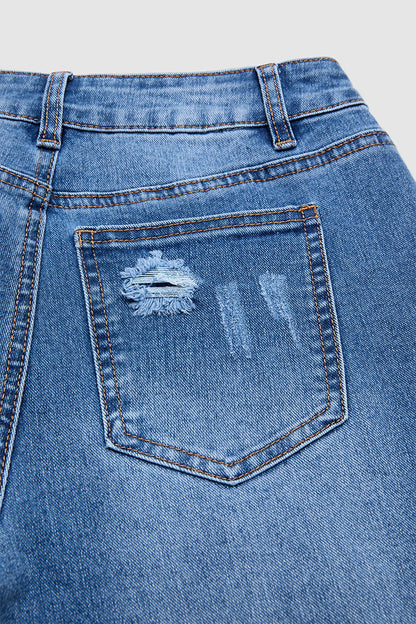 Wash Ripped Raw Hem Mid Rise Straight Leg Crop Jeans