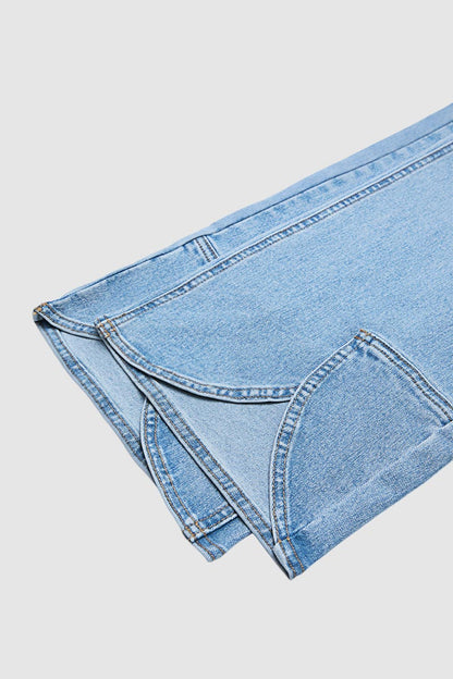 Wash Split Hem Mid Rise Wide Leg Crop Jeans