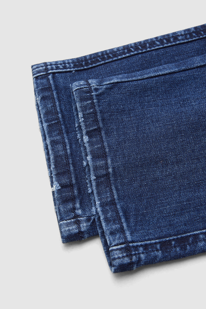 Wash Stitch Detail Flap Pocket High Waist Straight Leg Jeans