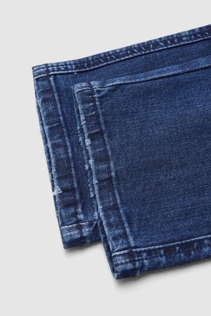 Wash Stitch Detail Flap Pocket High Waist Straight Leg Jeans
