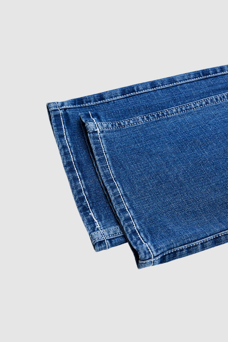Wash Stitch Detail Mid Waist Bootcut Jeans Without Belt