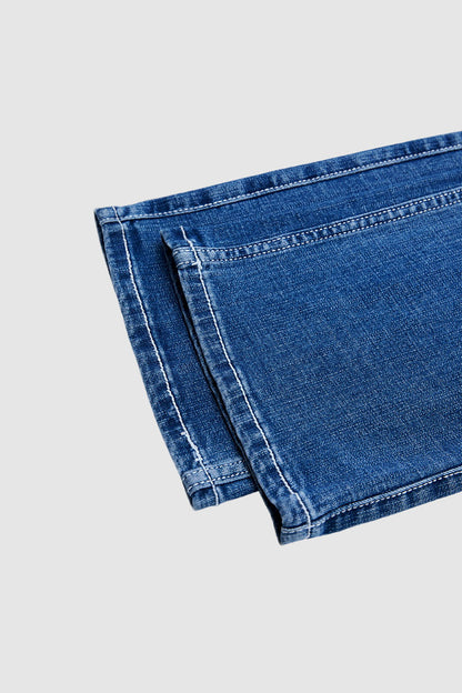 Wash Stitch Detail Mid Waist Bootcut Jeans Without Belt