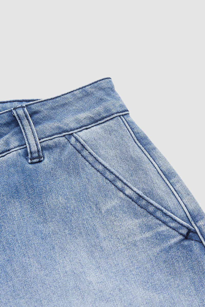 Wash Stitch Detail Mid Rise Barrel Leg Crop Jeans Without Belt
