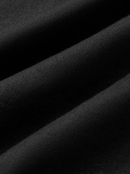 Robe Midi en Lin, Sans Manches, Col en Dentelle, Unie, Dentelle, Vintage Français, Noir