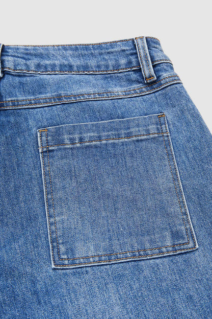 Wash Mid Waist Straight Leg Jeans Without Belt