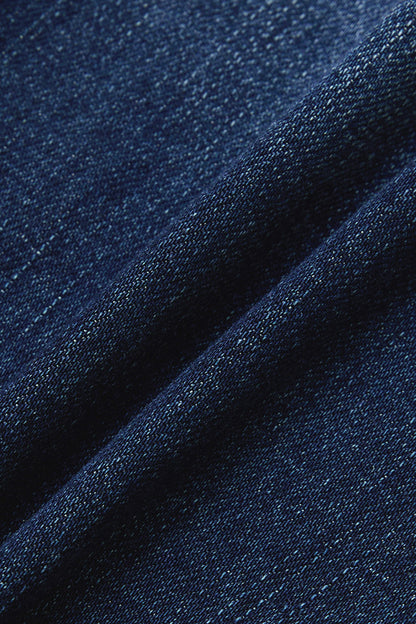 Ripped Roll Hem Dual Button Mid Rise Capri Skinny Jeans