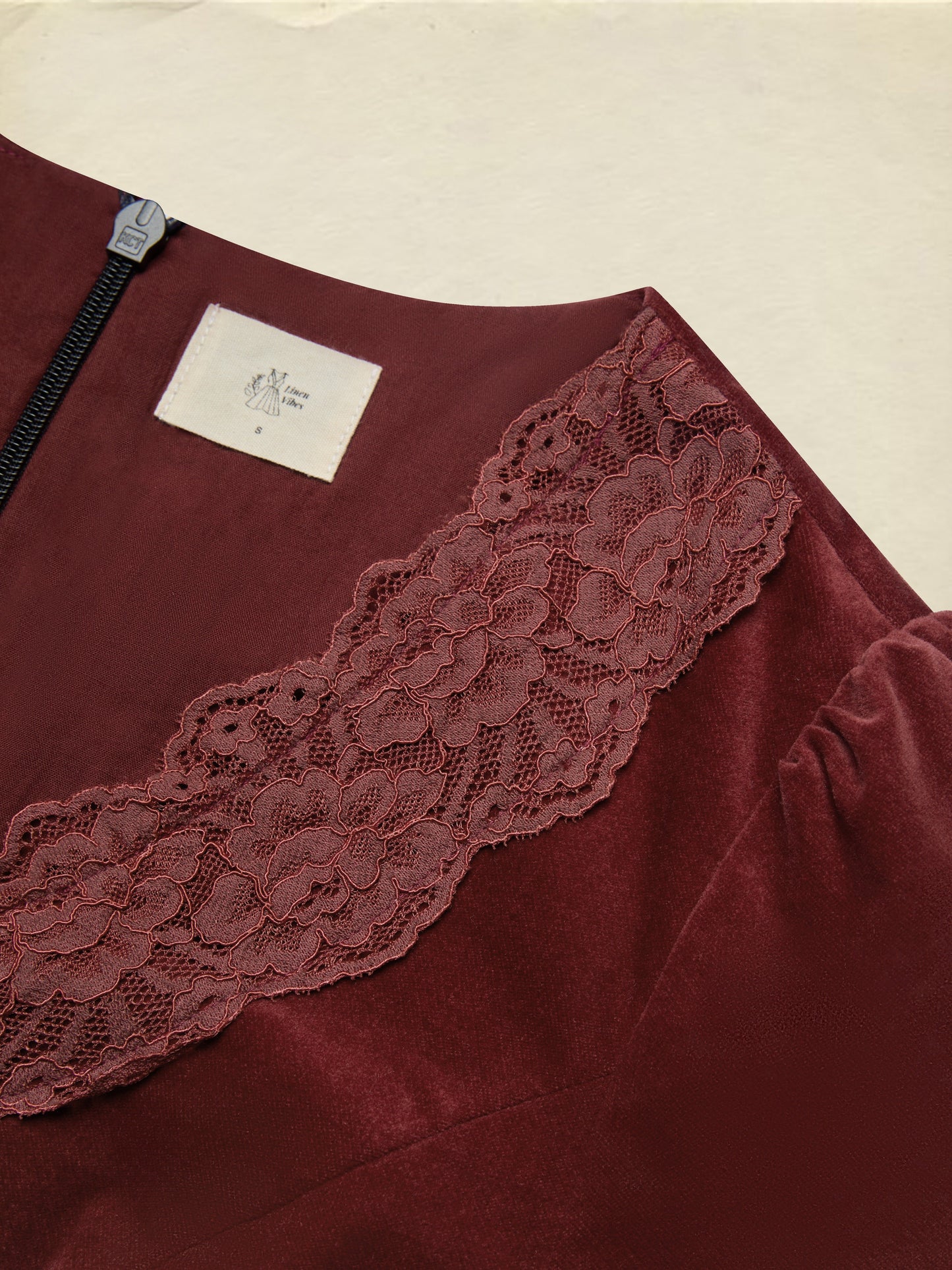 Robe midi en coton, manches longues, col rond, unie, dentelle, vintage, rouge