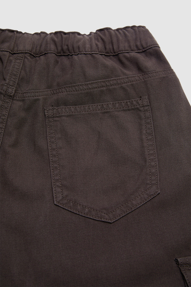 Solid Flap Pocket Drawstring Elastic Mid Waist Wide Leg Cargo Pants
