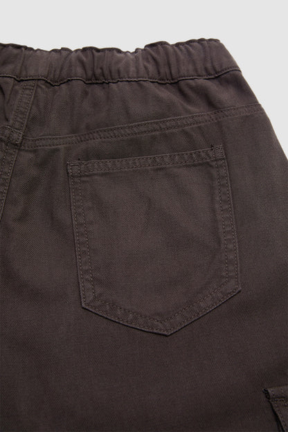 Solid Flap Pocket Drawstring Elastic Mid Waist Wide Leg Cargo Pants
