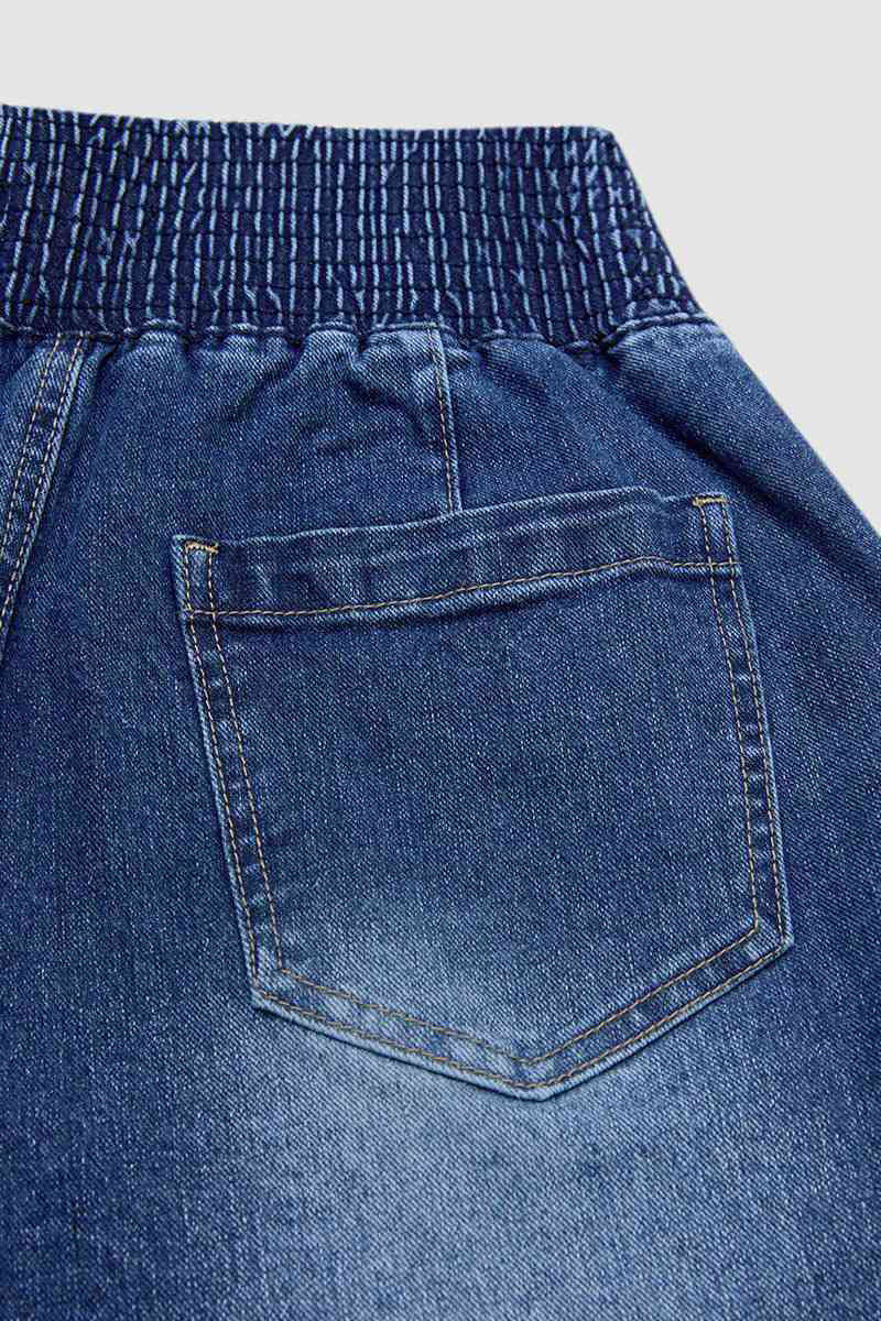 Wash Elastic High Waist Straight Leg Crop Jeans