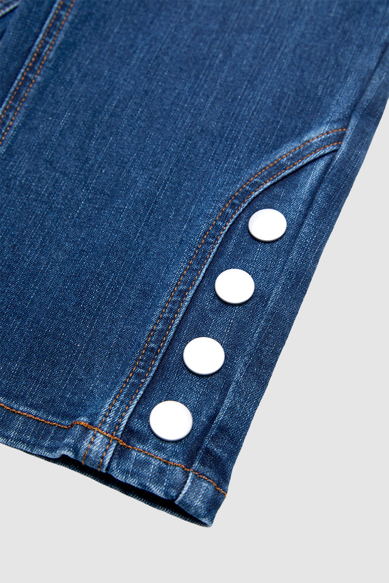 Wash Button Detail Mid Waist Straight Leg Cropped Jeans