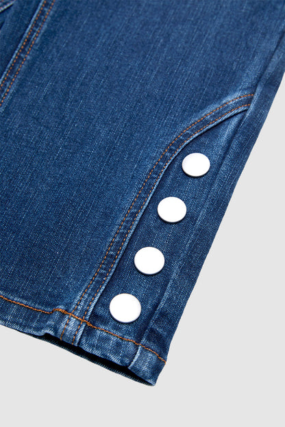 Wash Button Detail Mid Waist Straight Leg Cropped Jeans