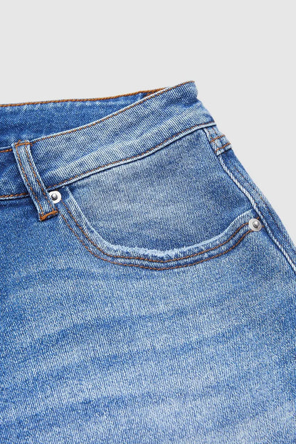 Wash Mid Waist Straight Leg Jeans