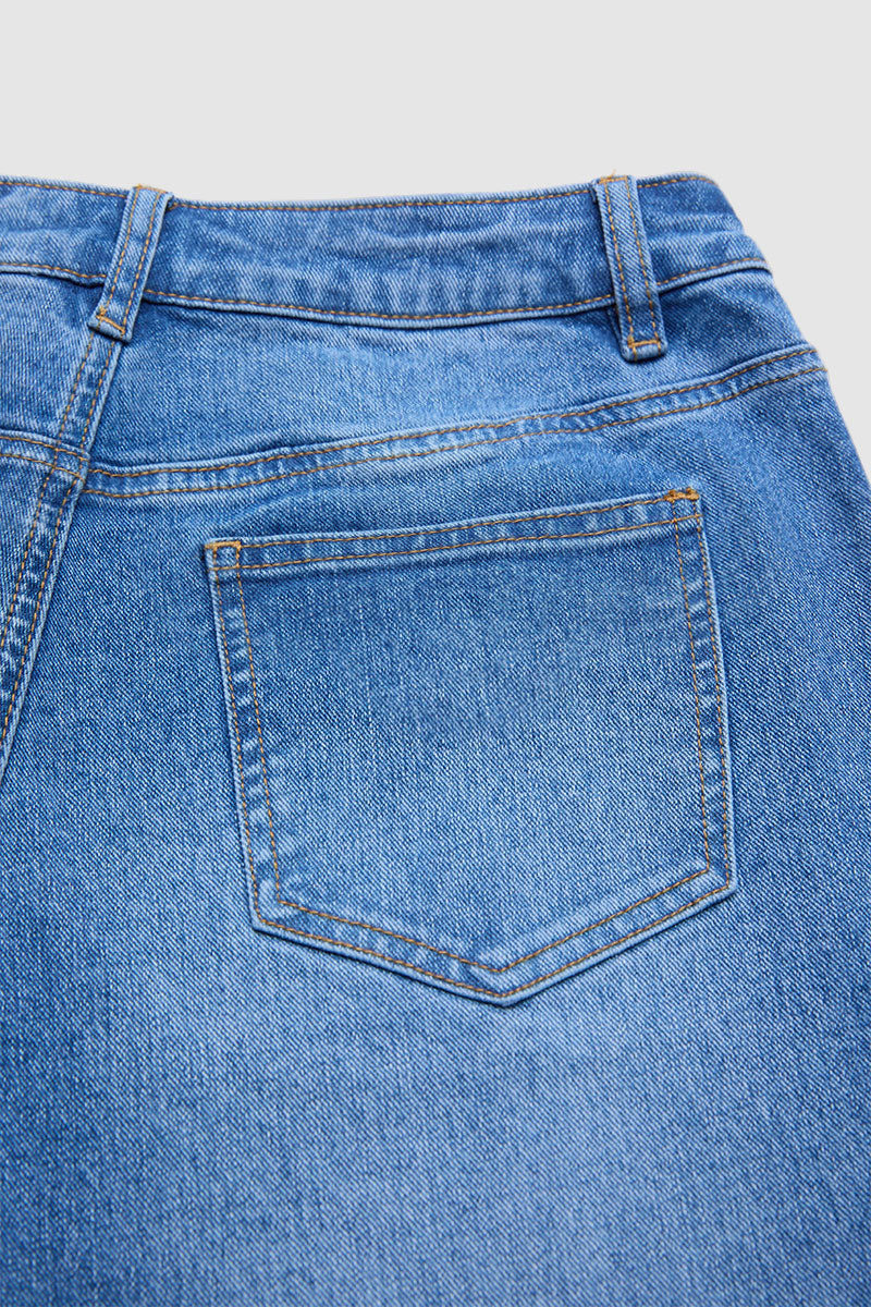 Wash Seam Side Split Hem High Rise Wide Leg Jeans