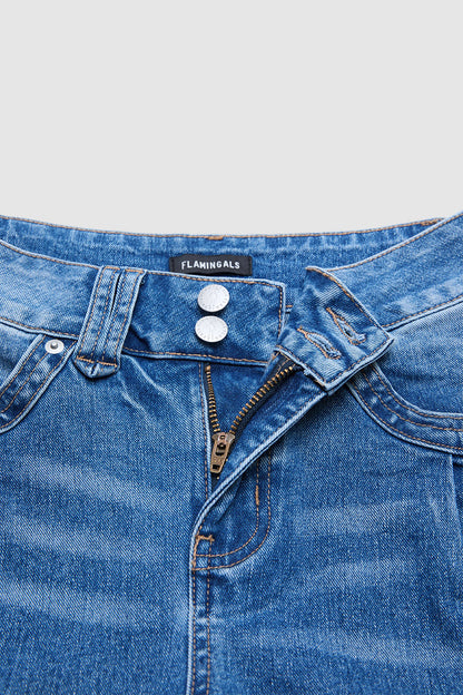 Wash Ruffle Split Hem High Waist Wide Leg Jeans Without Belt