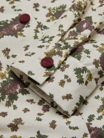 Robe Midi en Lin, Manches Longues, Col Châle, Imprimé Floral, Ceinturée, Vintage, Abricot