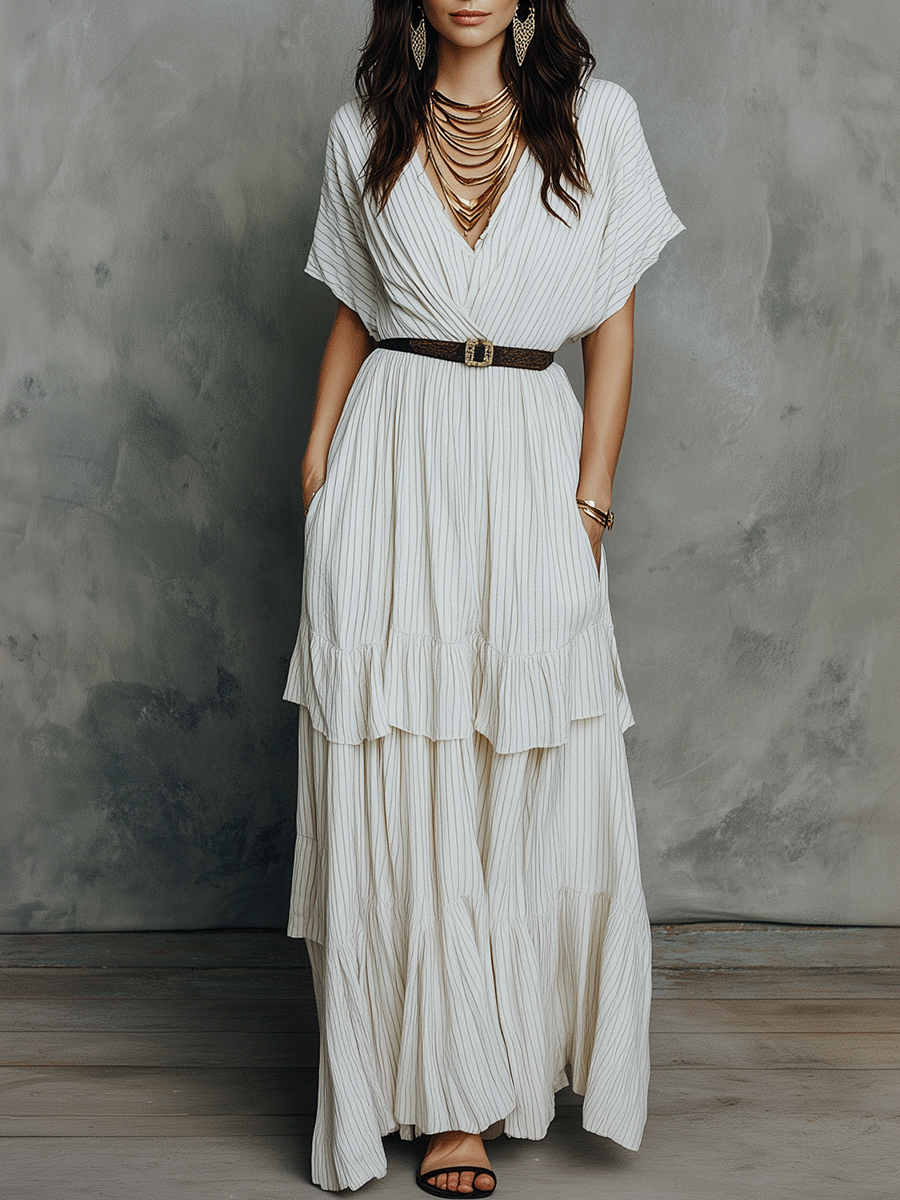 Robe longue bohème en étagères souples couleur ivoire