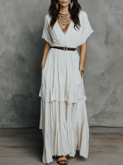 Robe longue bohème en étagères souples couleur ivoire