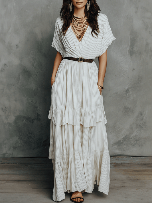 Robe longue bohème en étagères souples couleur ivoire