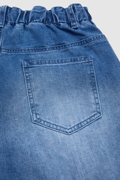 Pleated Drawstring High Waist Barrel Leg Capri Jeans
