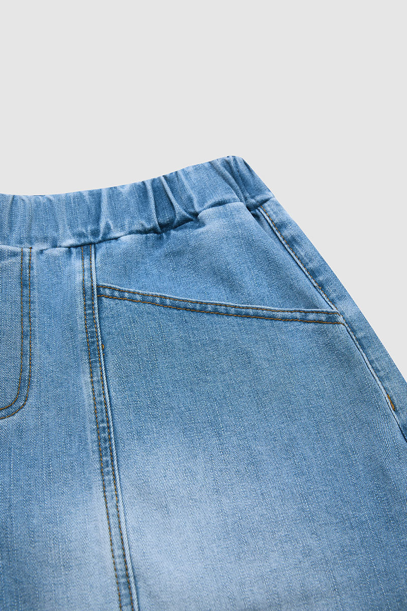 Wash Seam Elastic Mid Rise Wide Leg Crop Barrel Jeans
