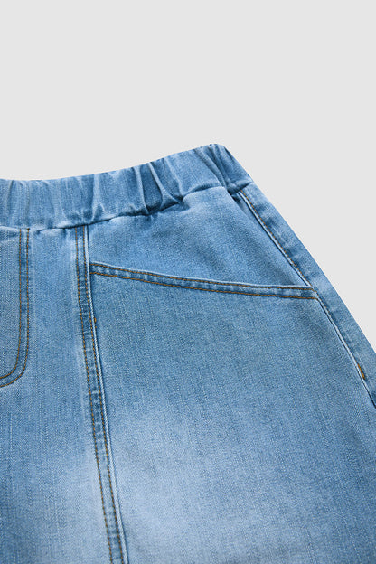 Wash Seam Elastic Mid Rise Wide Leg Crop Barrel Jeans