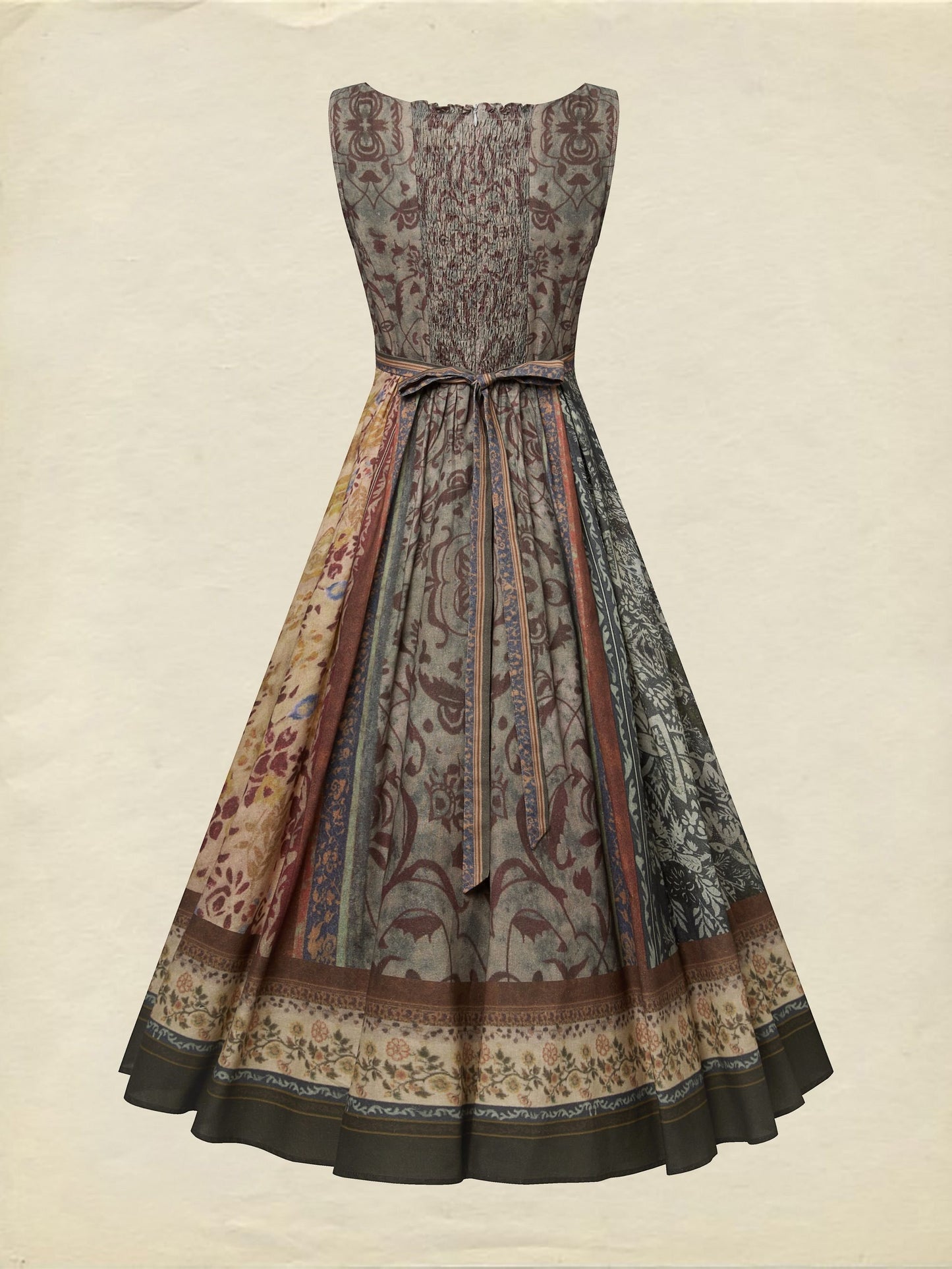 Robe longue en coton, sans manches, col carré, imprimé cachemire, fines bretelles, vacances, vintage, marron