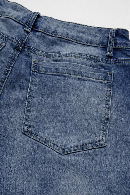 Wash Stitch Decor Wide Leg Mid Rise Jeans Without Belt