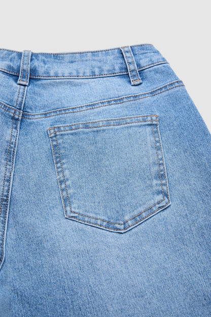 Wash Ruffle Hem High Waist Wide Leg Crop Jeans Without Belt