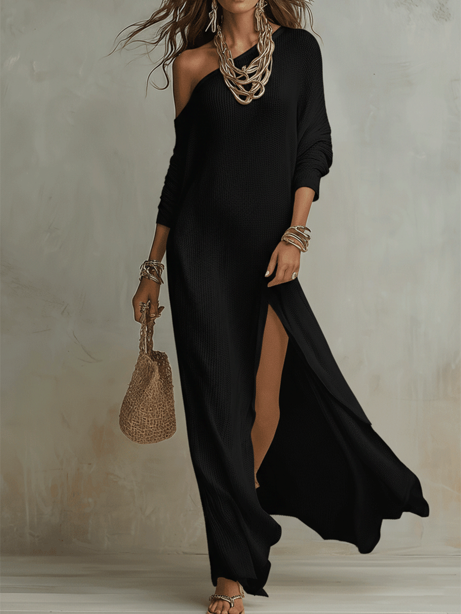 Robe longue texturée bohème asymétrique de couleur ivoire doux
