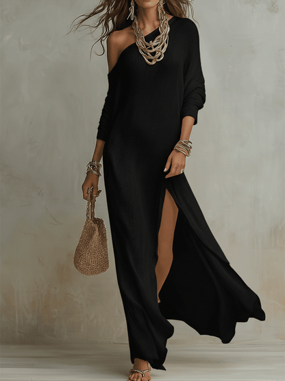 Robe longue texturée bohème asymétrique de couleur ivoire doux