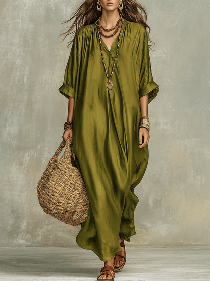 Robe longue bohème décontractée vert olive