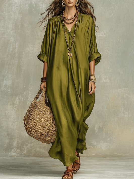 Robe longue bohème décontractée vert olive