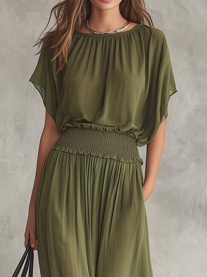 Robe longue décontractée à taille smockée