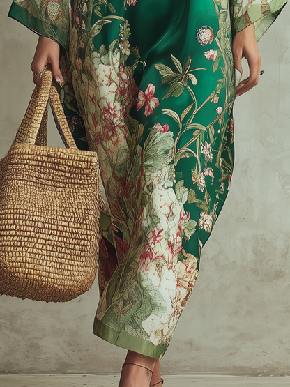 Robe longue kaftan à imprimé floral luxueux