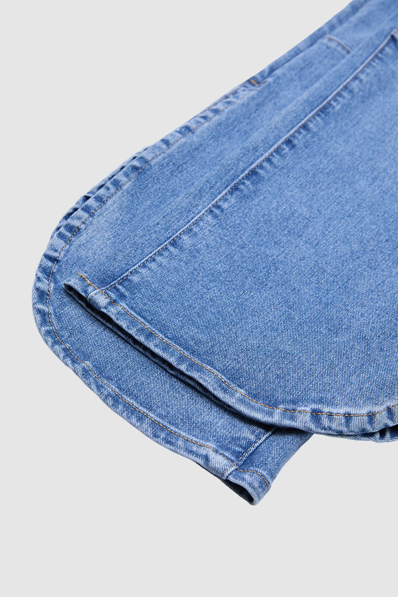 Wash Side Split Hem Detail Mid Waist Wide Leg Cropped Jeans Without Belt