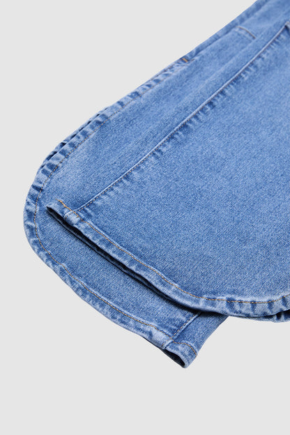 Wash Side Split Hem Detail Mid Waist Wide Leg Cropped Jeans Without Belt