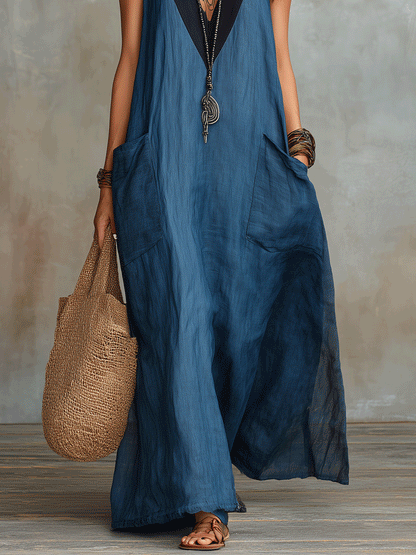 Robe longue bohème superposée à col en V sans effort