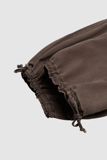 Solid Patch Pocket Drawstring Hem Mid Waist Cropped Wide Leg Pants