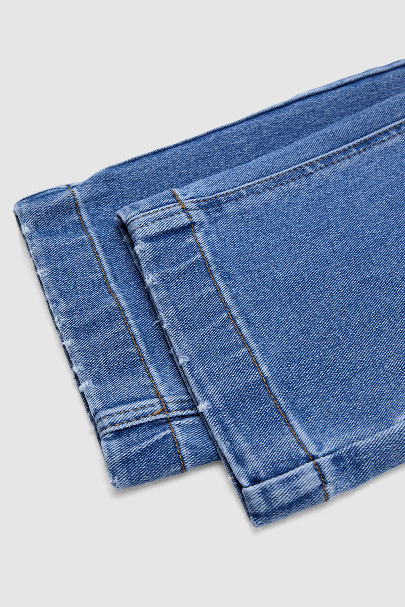 Stitch Detail Mid Waist Straight Leg Crop Jeans