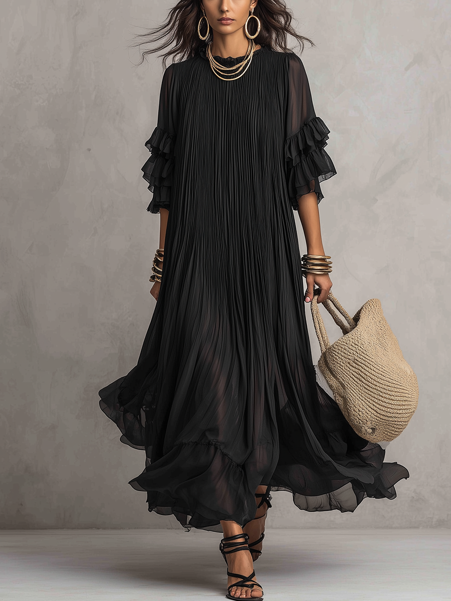 Robe longue bohème plissée et transparente élégante