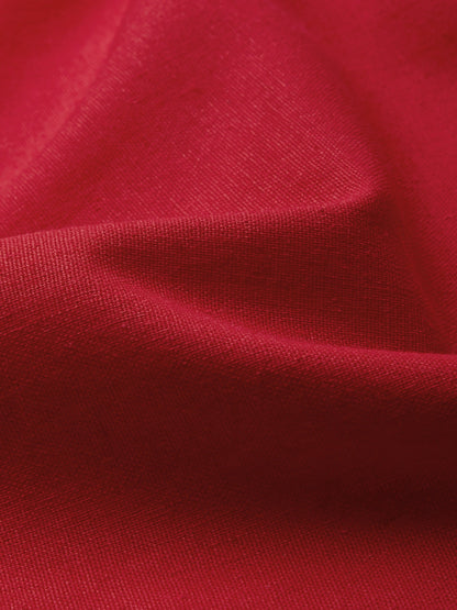 Robe Midi en Lin, Manches Mi-Longues, Col Châle, Unie, Boutonnée, Style Vintage Français, Rouge