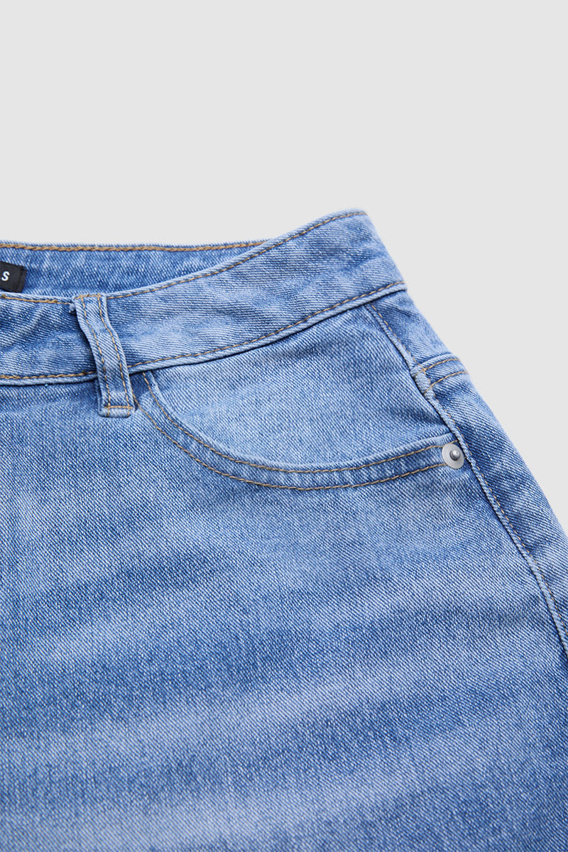Wash Side Split Hem Detail Mid Waist Wide Leg Cropped Jeans Without Belt
