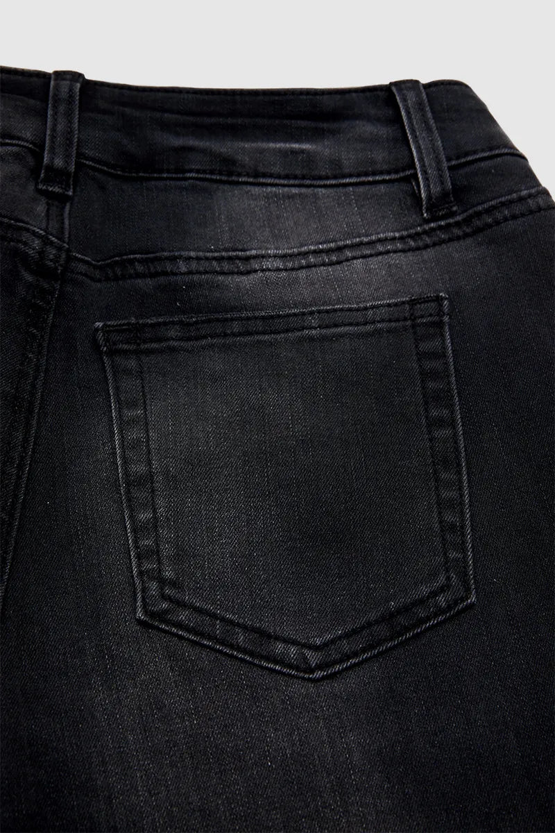 Wash Ripped Raw Hem Mid Rise Straight Leg Crop Jeans