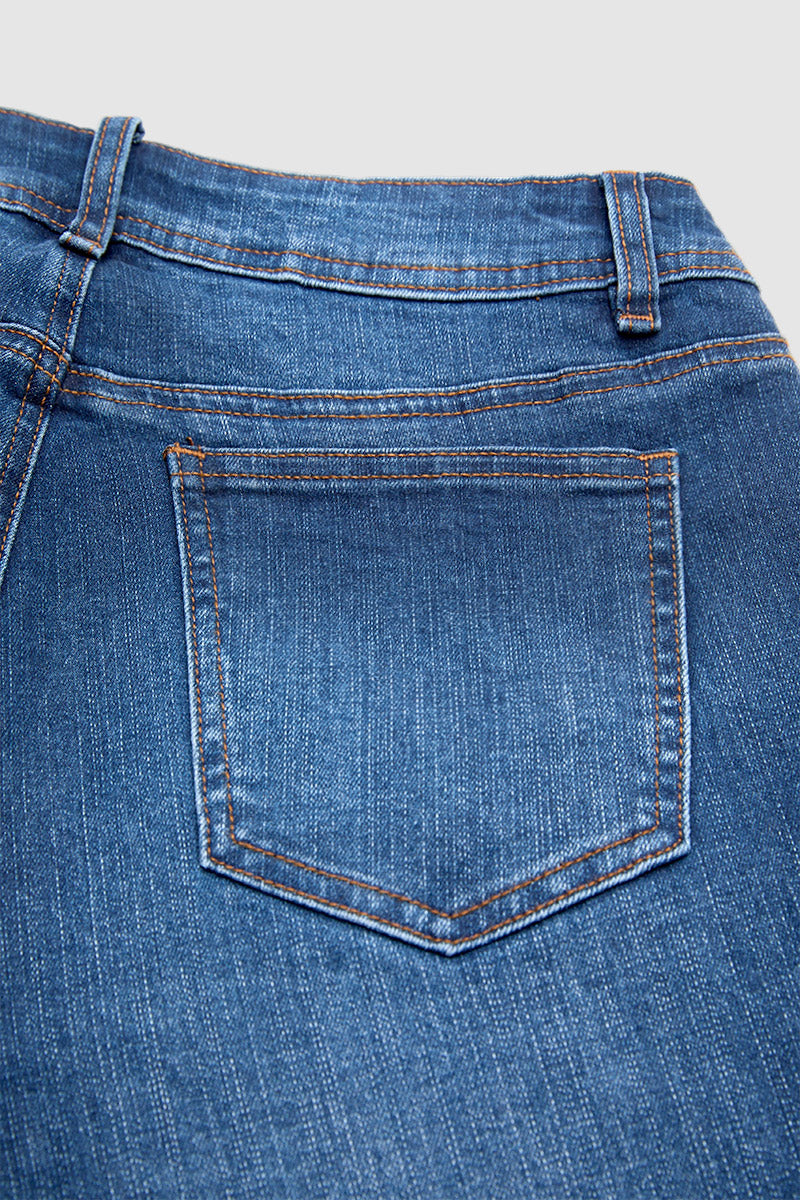 Wash Button Detail Mid Waist Straight Leg Cropped Jeans