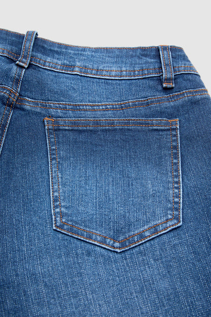 Wash Button Detail Mid Waist Straight Leg Cropped Jeans