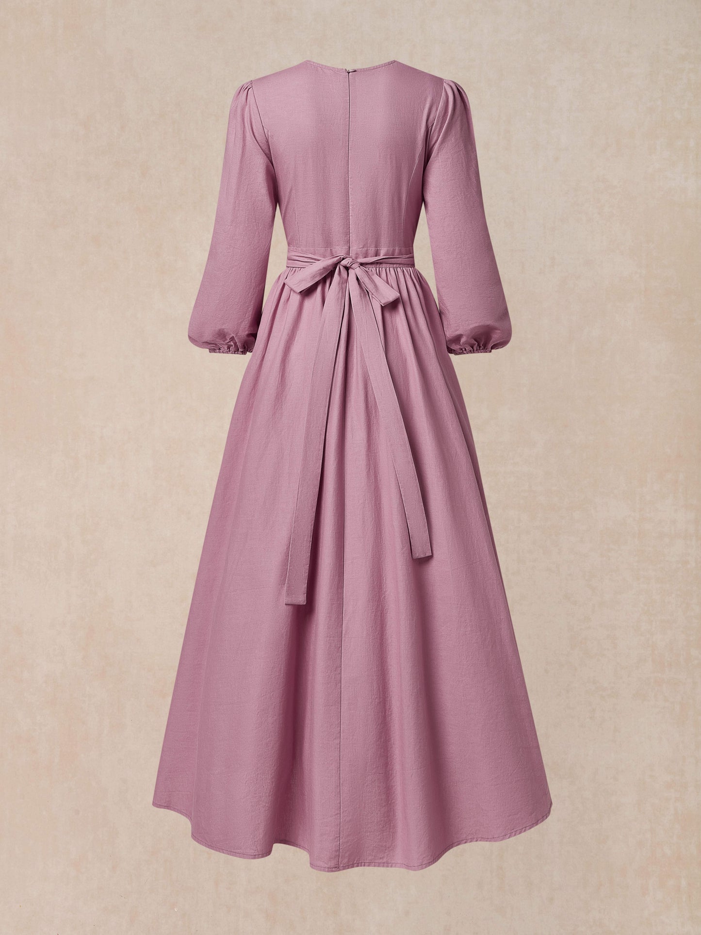 Robe longue en lin, manches longues, col en dentelle, mélange de lin, unie, robe chemise