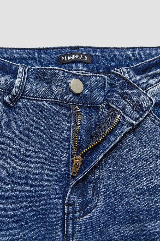 Pearl Button Side Raw Hem High Waist Skinny Jeans