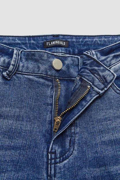 Pearl Button Side Raw Hem High Waist Skinny Jeans