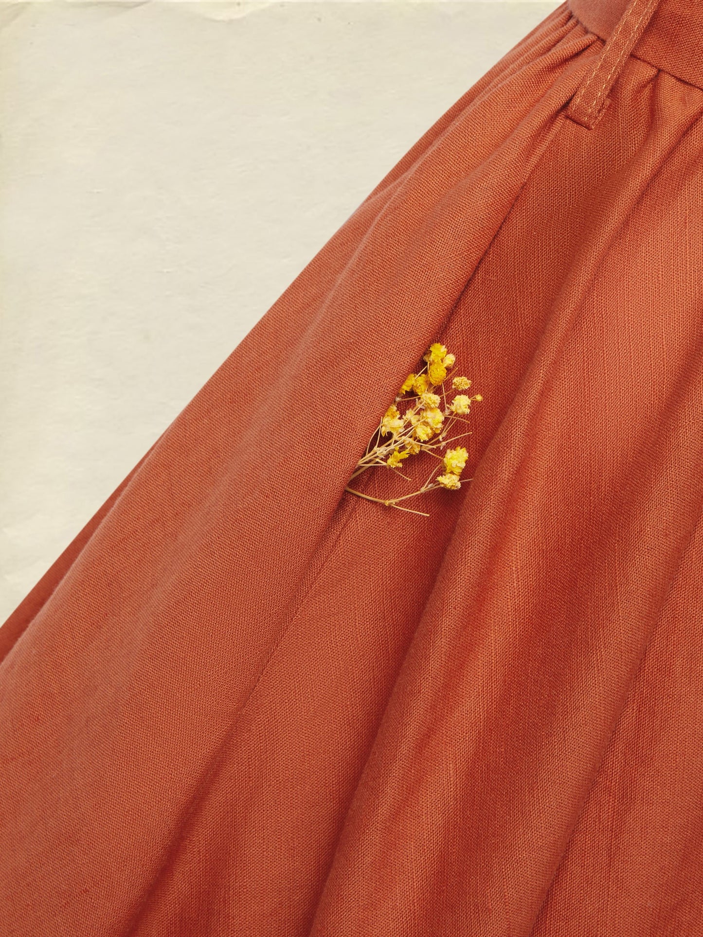Robe longue en lin, manches longues, col montant, robe chemise, mélange de lin, orange